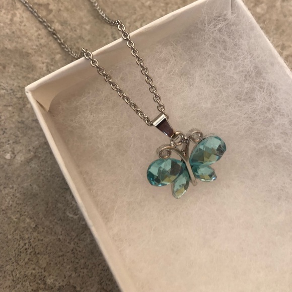 Aquamarine Butterfly Pendant & Necklace - Picture 6 of 7